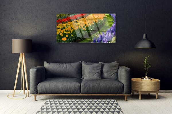 Quadro in vetro Fiori Giardino Tulipani 100x50 cm 2 appendini