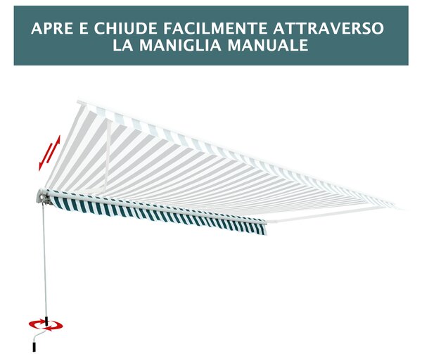 Outsunny Tenda da Sole a Bracci per Esterno con Manovella, in Metallo e Poliestere, 295x250 cm, Verde e Bianco | Aosom Italy