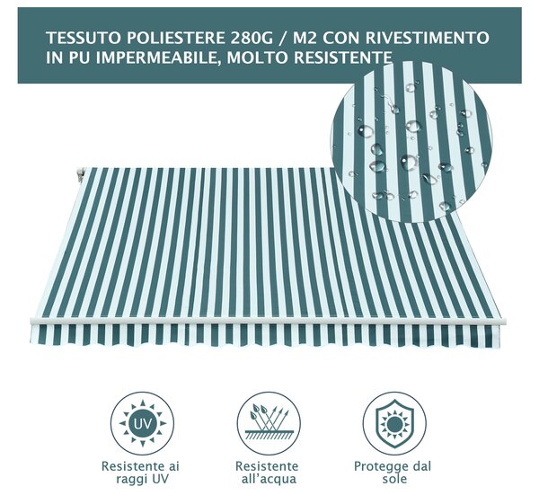 Outsunny Tenda da Sole a Bracci per Esterno con Manovella, in Metallo e Poliestere, 295x250 cm, Verde e Bianco | Aosom Italy