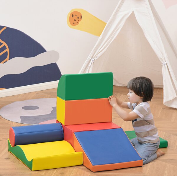 HOMCOM Set 7 Blocchi di Costruzioni Morbide per Bambini da 1-3 Anni per Casa e Scuola, Multicolore