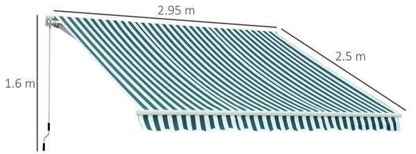 Outsunny Tenda da Sole a Bracci per Esterno con Manovella, in Metallo e Poliestere, 295x250 cm, Verde e Bianco | Aosom Italy