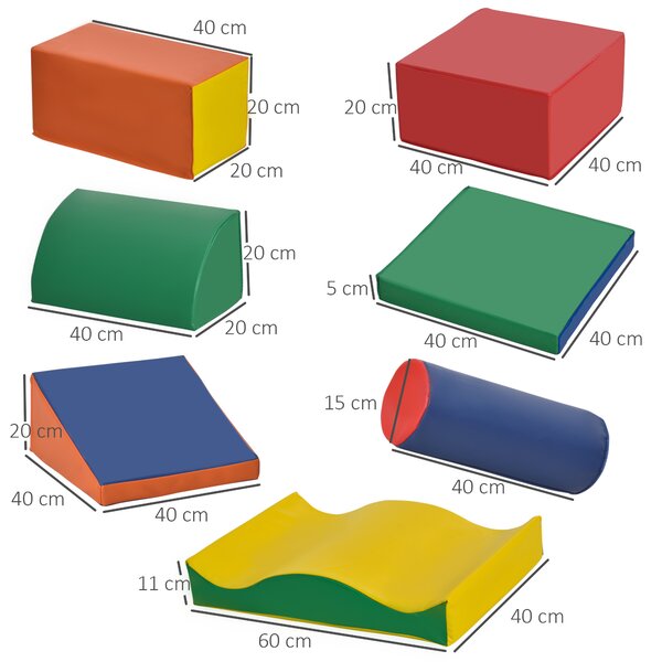 HOMCOM Set 7 Blocchi di Costruzioni Morbide per Bambini da 1-3 Anni per Casa e Scuola, Multicolore