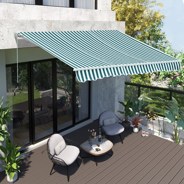 Outsunny Tenda da Sole a Bracci per Esterno con Manovella, in Metallo e Poliestere, 295x250 cm, Verde e Bianco | Aosom Italy