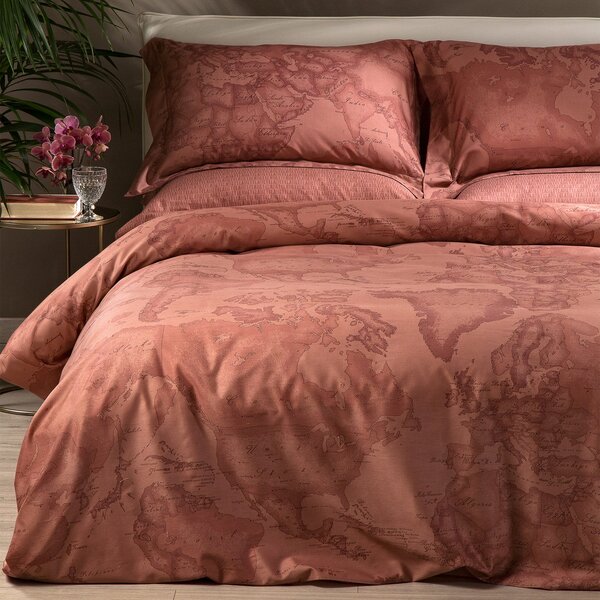 Completo Copripiumino In Raso Di Cotone Geo Terracotta Matrimoniale Alviero Martini 1A Classe Geo Caleffi