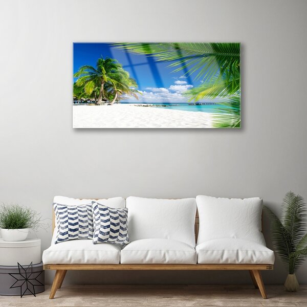 Quadro di vetro Spiaggia tropicale vista mare 100x50 cm 2 appendini