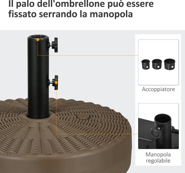 Outsunny Base per Ombrellone con 2 Manopole Incorporate, in HDPE e Acciaio, Ø51x36 cm, Marrone e Nero