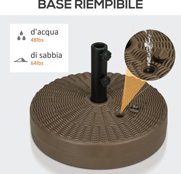 Outsunny Base per Ombrellone con 2 Manopole Incorporate, in HDPE e Acciaio, Ø51x36 cm, Marrone e Nero