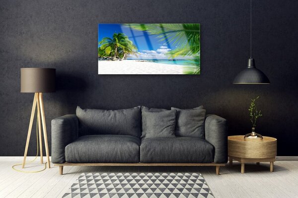 Quadro di vetro Spiaggia tropicale vista mare 100x50 cm 2 appendini