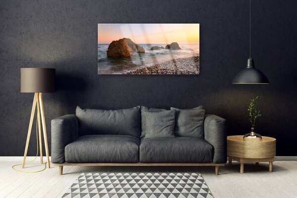 Quadro in vetro Onde del mare costiero Rocce 100x50 cm 2 appendini