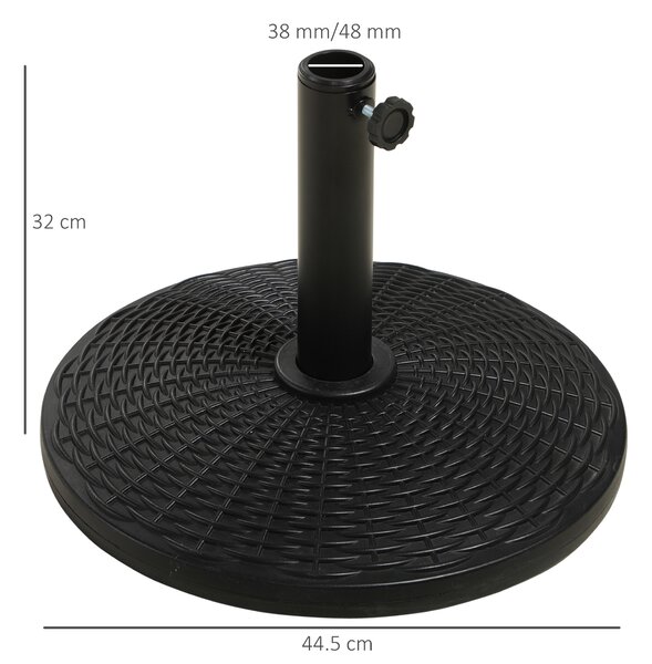 Outsunny Base per Ombrellone Rotonda Effetto Rattan da 12.5kg, Supporto per Pali da 38mm e 48mm, Ø44.5 cm, Nero