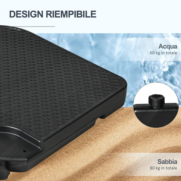 Outsunny Basamento per Ombrellone set 4 Pezzi Impilabili con Maniglie Integrate, in HDPE, 99.7x99.7x8.3 cm, Nero