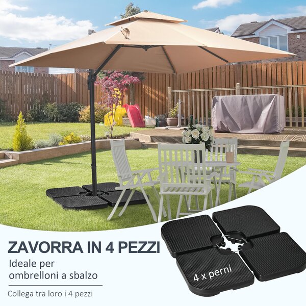 Outsunny Basamento per Ombrellone set 4 Pezzi Impilabili con Maniglie Integrate, in HDPE, 99.7x99.7x8.3 cm, Nero