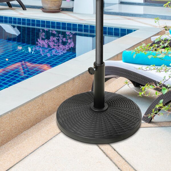 Outsunny Base per Ombrellone Rotonda Effetto Rattan da 12.5kg, Supporto per Pali da 38mm e 48mm, Ø44.5 cm, Nero