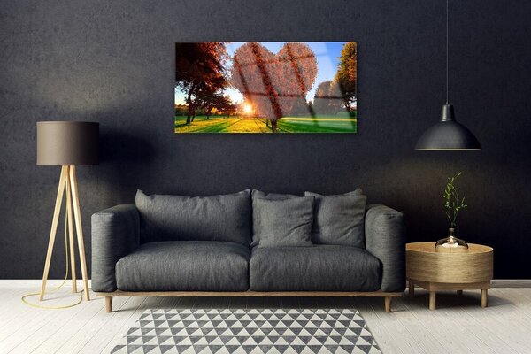 Quadro in vetro Albero del cuore Natura 100x50 cm 2 appendini
