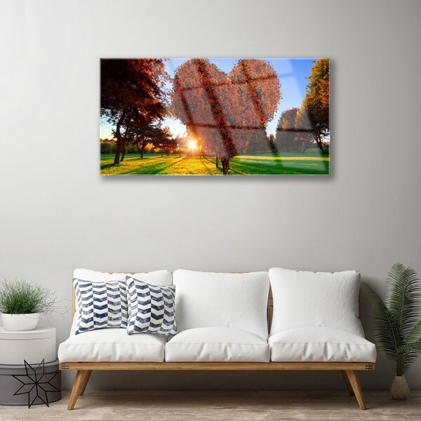 Quadro in vetro Albero del cuore Natura 100x50 cm 2 appendini