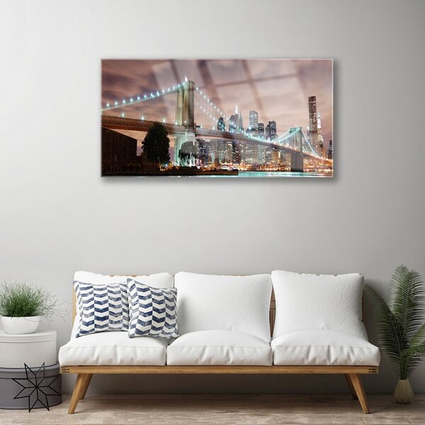 Quadro vetro Ponte Architettura Città 100x50 cm 2 appendini