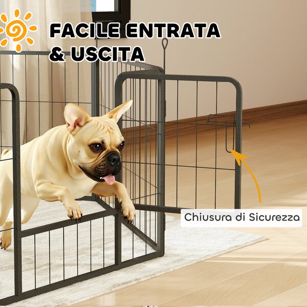 PawHut Recinto per Cani a 6 Pannelli Modulabili da 80x1.5x60 cm in Acciaio Nero con Porta di Ingresso
