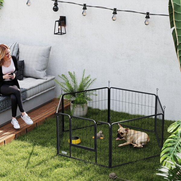 PawHut Recinto per Cani a 6 Pannelli Modulabili da 80x1.5x60 cm in Acciaio Nero con Porta di Ingresso