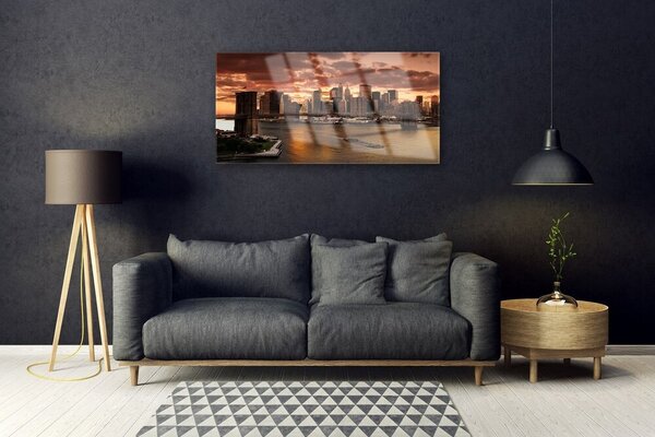 Quadro in vetro Ponte della città di Brooklyn 100x50 cm 2 appendini