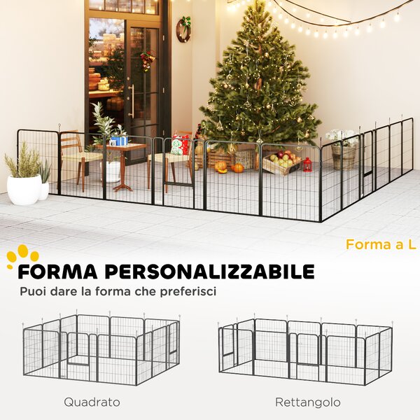 PawHut Recinto per Cani a 12 Pannelli Modulabili da 68x1.5x80cm in Acciaio Nero con Porta di Ingresso