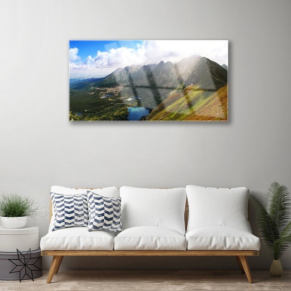 Quadro vetro Montagne Prato Paesaggio 100x50 cm 2 appendini