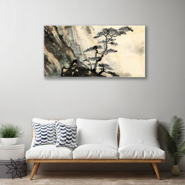 Quadro in vetro Arte dell'albero dipinto 100x50 cm 2 appendini
