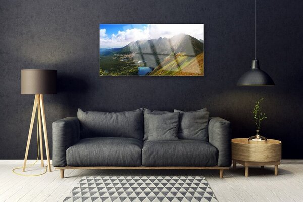 Quadro vetro Montagne Prato Paesaggio 100x50 cm 2 appendini
