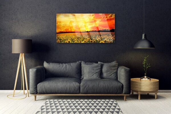 Quadro vetro Girasoli dei prati 100x50 cm 2 appendini