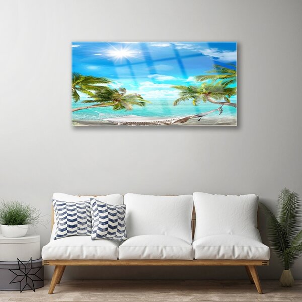 Quadro vetro Spiaggia Tropical Palms Hammock 100x50 cm 2 appendini