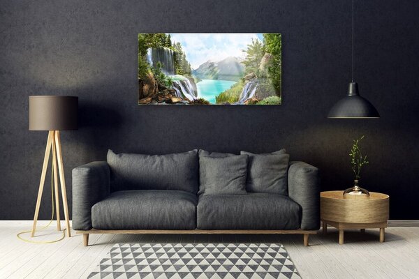 Quadro vetro Cascata di Bay Mountain 100x50 cm 2 appendini