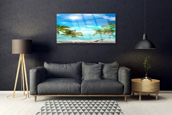 Quadro vetro Spiaggia Tropical Palms Hammock 100x50 cm 2 appendini