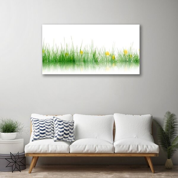 Quadro su vetro Natura Erba Fiori 100x50 cm 2 appendini