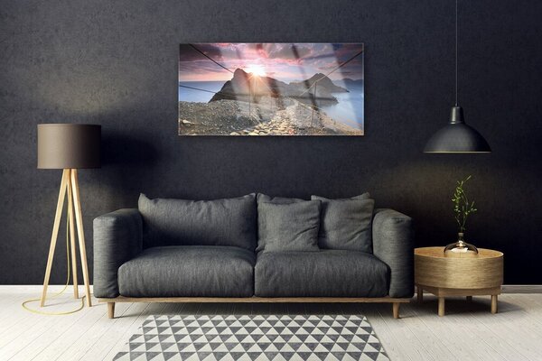 Quadro in vetro Montagne Sentiero delle scogliere Ovest 100x50 cm 2 appendini