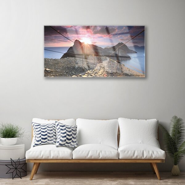 Quadro in vetro Montagne Sentiero delle scogliere Ovest 100x50 cm 2 appendini