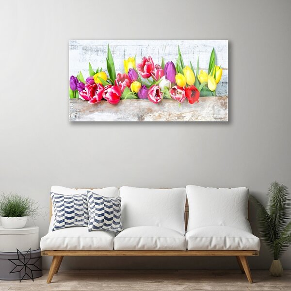 Quadro su vetro Tulipani Fiori della natura 100x50 cm 2 appendini