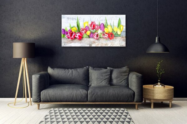 Quadro su vetro Tulipani Fiori della natura 100x50 cm 2 appendini