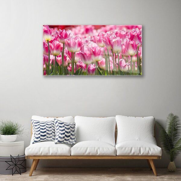 Quadro in vetro Tulipani Fiori della natura 100x50 cm 2 appendini