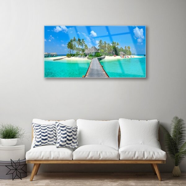Quadro di vetro Tropical Palm Beach 100x50 cm 2 appendini