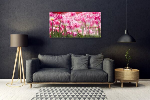 Quadro in vetro Tulipani Fiori della natura 100x50 cm 2 appendini