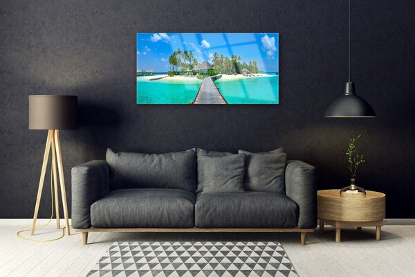Quadro di vetro Tropical Palm Beach 100x50 cm 2 appendini