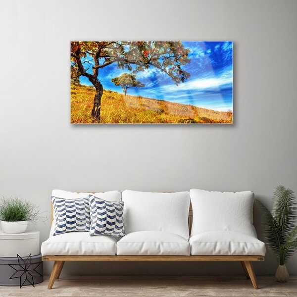 Quadro su vetro Albero dei prati Pianta naturale 100x50 cm 2 appendini