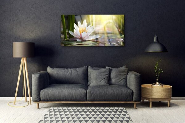 Quadro di vetro Ninfea Sole Stagno 100x50 cm 2 appendini