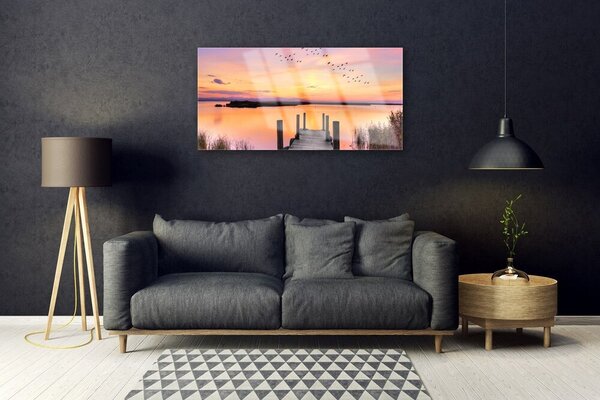 Quadro in vetro Molo Lago del Tramonto 100x50 cm 2 appendini