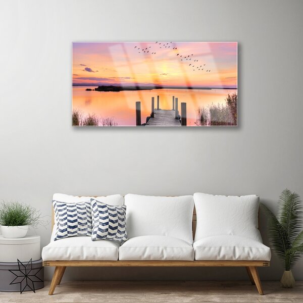 Quadro in vetro Molo Lago del Tramonto 100x50 cm 2 appendini