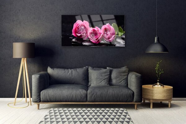 Quadro di vetro Rose Zen Spa Pietre Naturali 100x50 cm 2 appendini