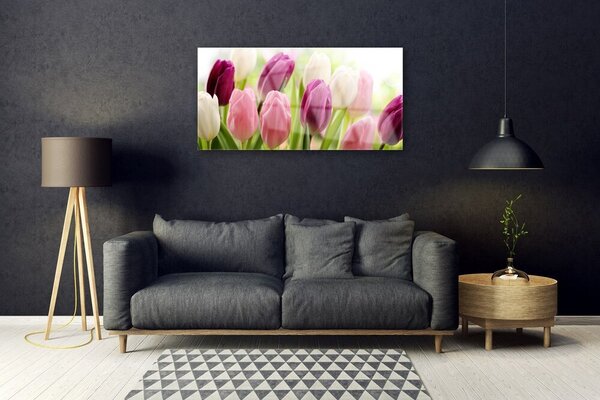 Quadro in vetro Tulipani Fiori Natura Prato 100x50 cm 2 appendini