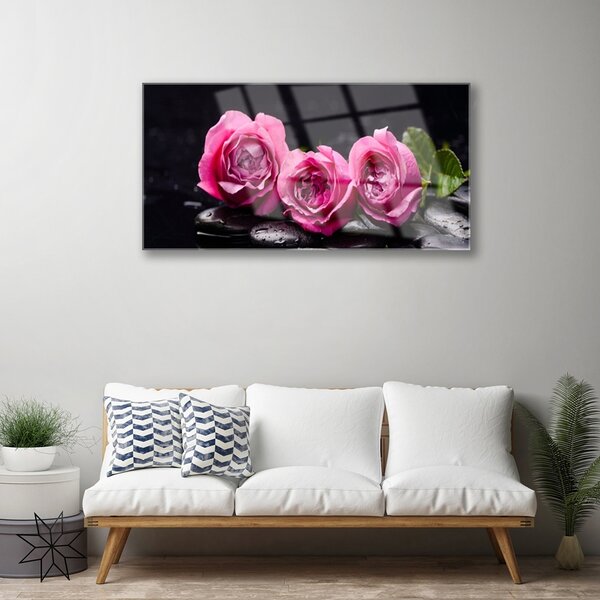 Quadro di vetro Rose Zen Spa Pietre Naturali 100x50 cm 2 appendini