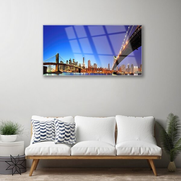 Quadro in vetro Architettura della città del ponte 100x50 cm 2 appendini