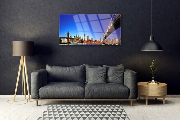 Quadro in vetro Architettura della città del ponte 100x50 cm 2 appendini