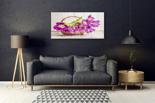 Quadro su vetro Fiori in un cesto 100x50 cm 2 appendini